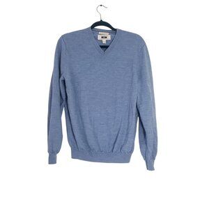 Joesph Abboud Mens Fine Merino Wool Sweater Size L V Neck Blue Coastal Casual